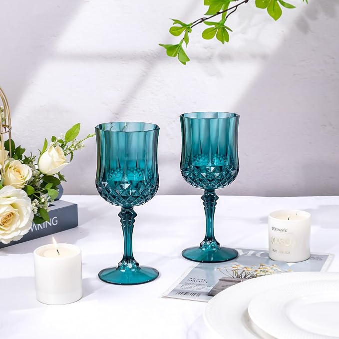 Ciaell 24PCS Green Plastic Wine Glasses - 7 Oz Plastic Goblets for Party - Green Vintage Drinking Glasses - Disposable Water Goblets Set for Wedding, Bar, Wine, Beer, Juice, Cocktail