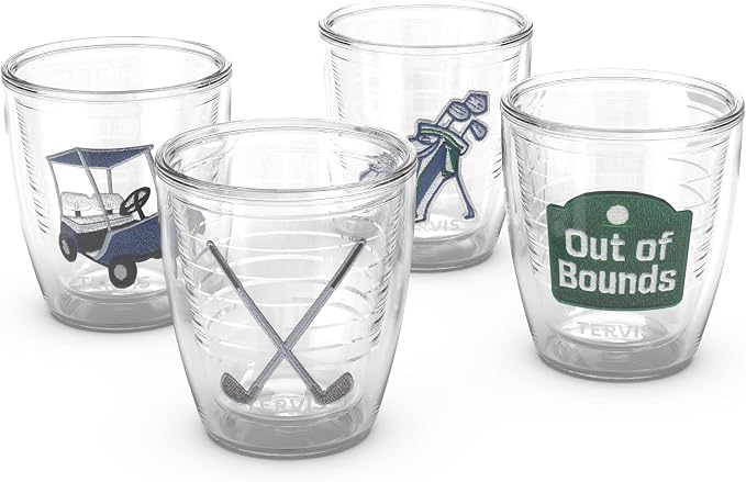 Tervis The Links Golf Collection Made in USA Double Walled Insulated Tumbler Travel Cup Keeps Drinks Cold & Hot, 12oz - 4pk, Assorted