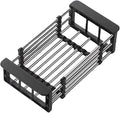 Kitchen Sink Drain Basket Adjustable Over Dish Drying Rack Stainless Steel Drain Basket for Vegetables Fruits Plates Fruits (Black,Small)