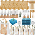 50 Pcs Baby Shower Prizes for Game Winners 6 Sets Bear Shaped Cheese Board Gift with Spoons Forks Knives Eucalyptus Box Raffia Cards Dishcloths Rope for Guests Bridal Party Favor(Blue)