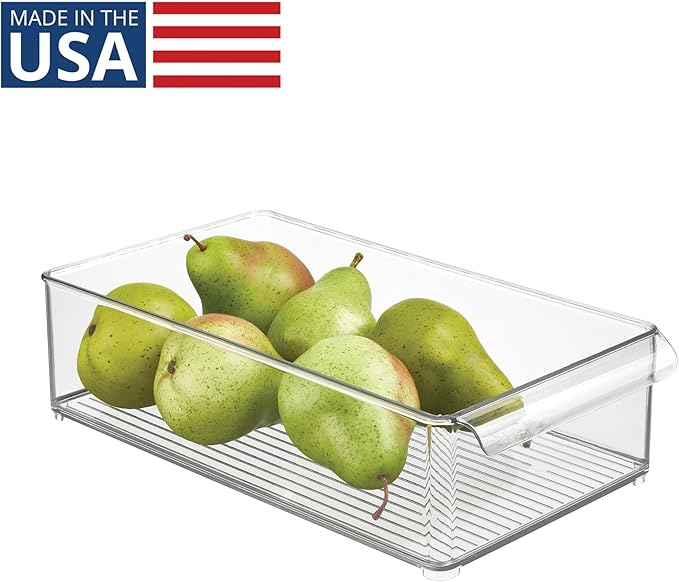 iDesign Stackable Fridge Storage Bin with Front Handle - Clear - Made in USA