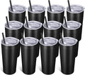 VEGOND 20oz Tumbler Bulk with Lid and Straw 12 Pack, Stainless Steel Vacuum Insulated Tumbler, Double Wall Coffee Cup Travel Mug, Black