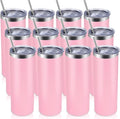 Volhoply 12 Pack Skinny Tumblers with Lid and Straw, 20oz Stainless Steel Straight Tumbler Bulk, Vacuum Insulated Coffee Mug for Home, Office, Travel, DIY (Pink,12 Pack)