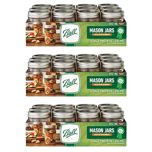 Ball Regular Mouth Glass Mason Jars with Lids and Bands, Used for Canning (Half Pint, 8 Ounce (Pack of 36))