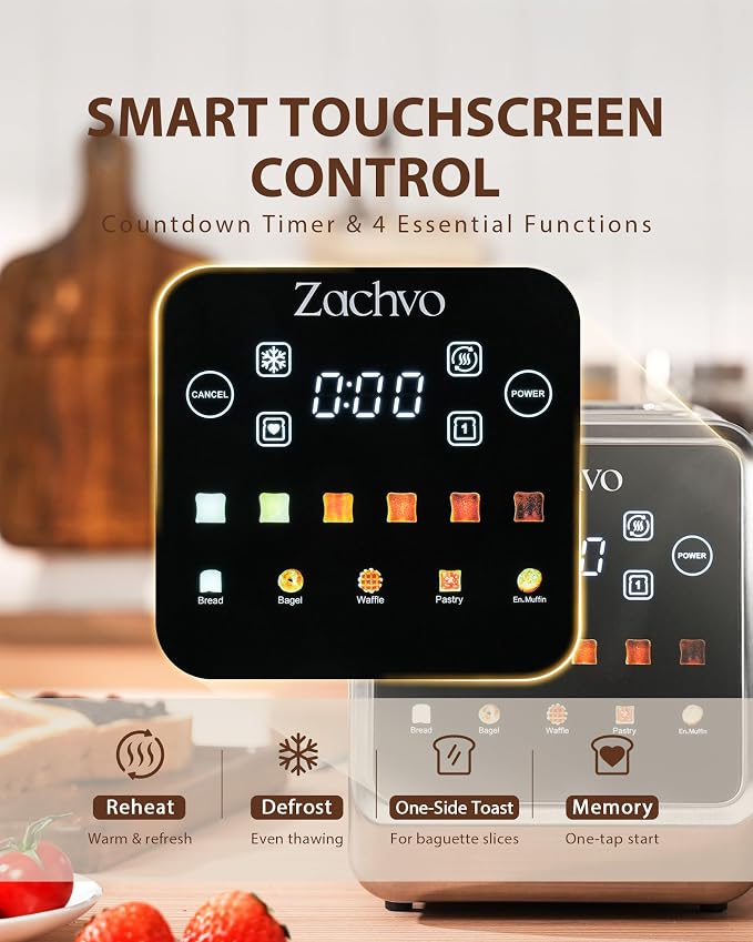 Long Slot Toaster for Sourdough & Artisan Bread with Smart Touchscreen | Digital Timer, Memory Function, One-Sided Toasting, Reheat & Defrost, Slim Stainless Steel for Long Bread & 4 Standard Slices
