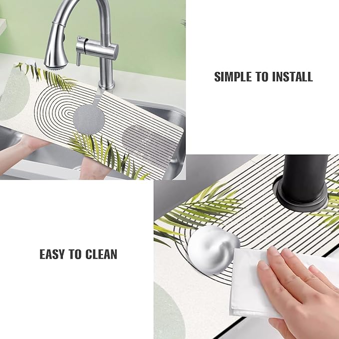 Sink Faucet Absorbing Mat, 2 Pack Drying Mat Around Faucet Sink Splash Guard Behind Faucet Sinkmat For Kitchen Bathroom Island Rv 15 * 5.5 Inch (38 * 14 cm)