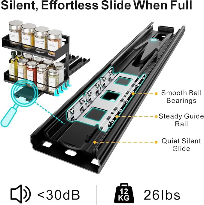 iSPECLE Vertical Spice Rack Pull Out - 1 Pack Rotate No-Drill Slide Out Spice Rack for Cabinet Swivel Easy Access Spices, Adjust Height for 4oz to 8oz Spice Jars Inside Kitchen Pantry Cabinet, Black