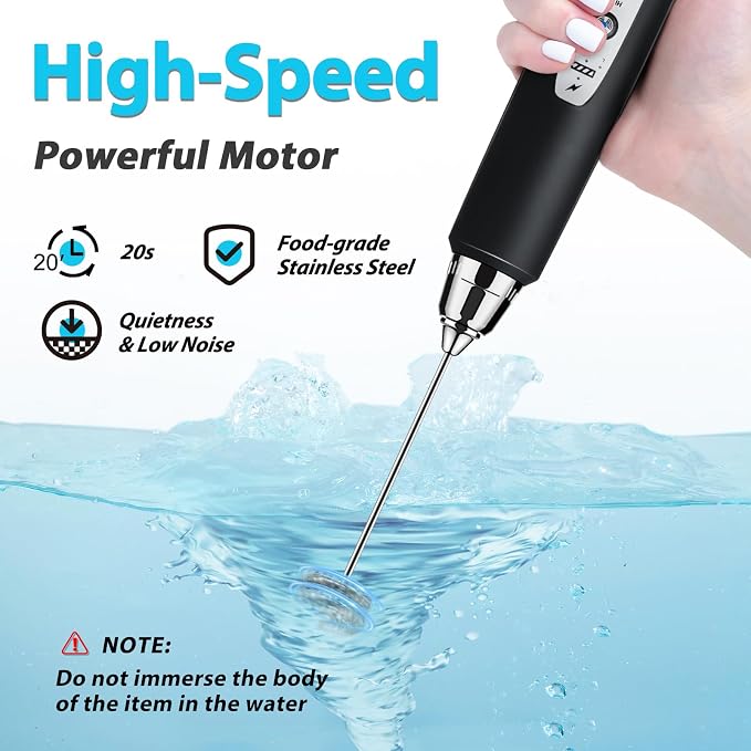 Sakgos Milk Frother Rechargeable Handheld (Silver+Black)