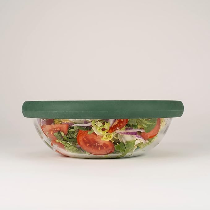 Food Huggers Replacement Lids for Glass Storage Containers | Silicone & Glass Lids that Don’t Crack | Fits Most Round Container Brands & Bowls | 100% Plastic Free | 1 Lid (X-Large), Gradual Green