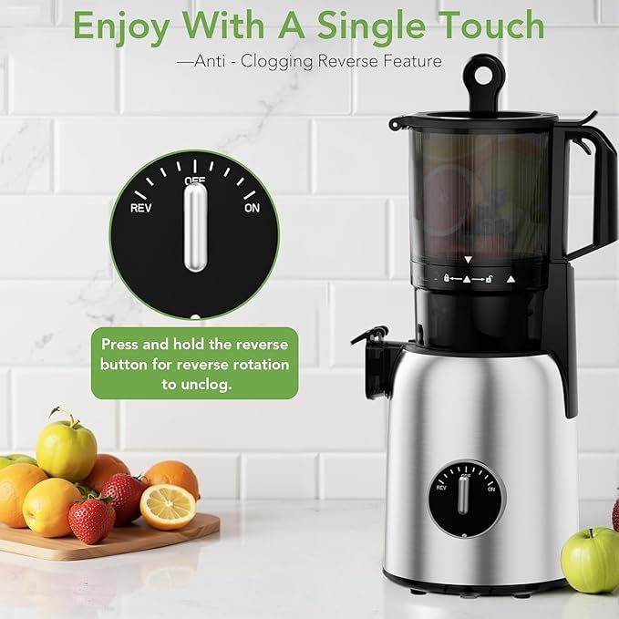 Electactic Cold Press Juicer 5.4 Inch Wide Mouth, Self Feeding Juicer Machines For Whole Fruits & Vegetables, Slow Masticating Juice Extractor High Yield Juice Makers