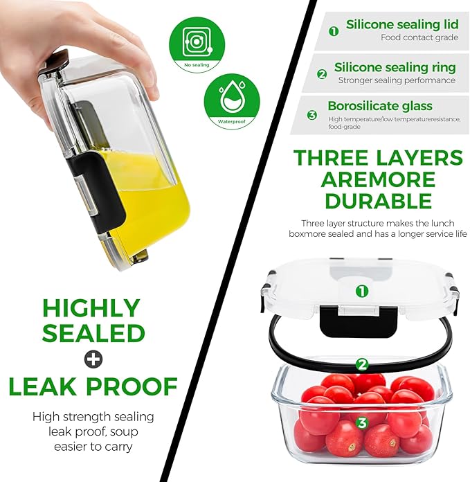 4 Pack 27oz Glass Food Storage Containers with Lids and 4 Pack 32OZ Glass Meal Prep Containers Microwave, Oven, Freezer and Dishwasher, BPA Free