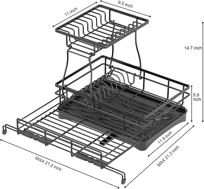 Over The Sink Large 2 Tier Dish Drying Rack Expandable,Dish Drainers for Kitchen Counter,Rustproof Utensils