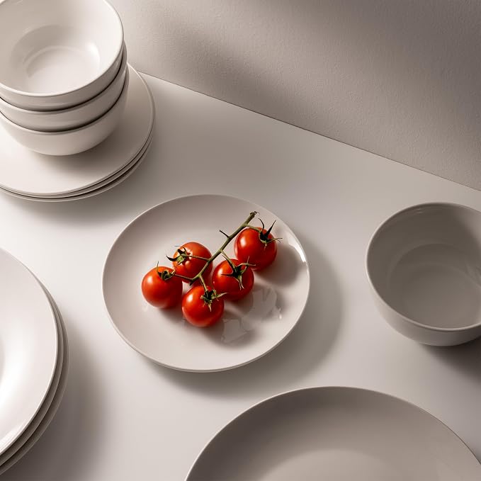Dinnerware Sets, Fine Porcelain Dinnerware Sets, Plates and Bowls Sets, Dishes, 12-Piece Service for 4, Soft White (Pack of 2)