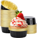 Beasea Disposable Baking Ramekins, 8 oz 100 Pack 3.9" 235ml Aluminum Foil Cups Bake Utility Ramekin Cup Souffle Cup Muffin Cupcake Baking Cup Mini Pudding Cups for Party Wedding Birthday - Black Gold