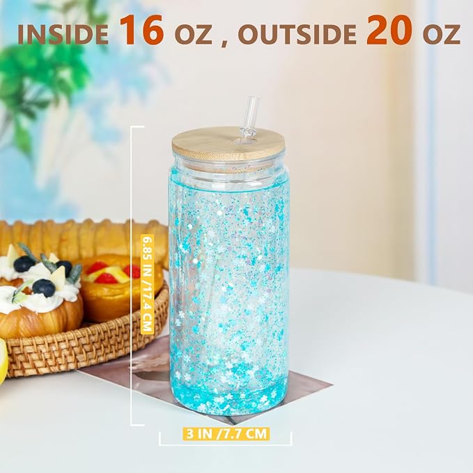 20 Oz Acrylic Snow Globe Tumbler, 20 Pack Pre-Drilled Double Wall Plastic Snowglobe Cup for Glitter Snow Globe Diy, with Bamboo Lid