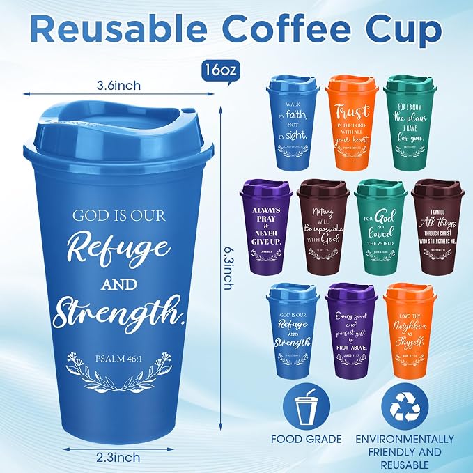 Skylety 40 Pack Bulk Christian Gifts for Men Women 16oz Reusable Bible Verse Tumbler Plastic Coffee Cup with Lid Inspirational Religious Church Gift for Teacher Graduation Party Favor (Retro Color)