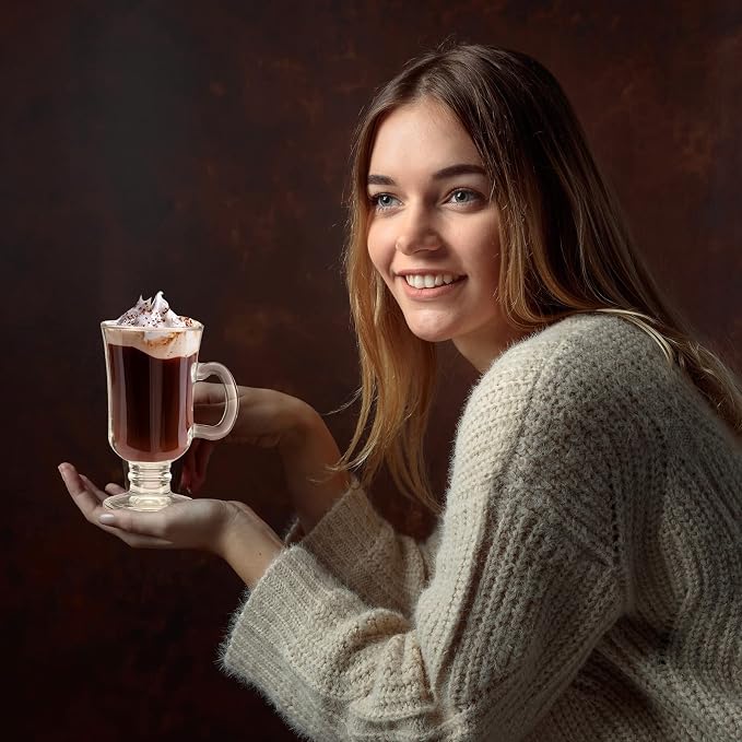 Sieral 12 Pieces Irish Coffee Mugs Bulk 8.5 oz Irish Coffee Glass with Handle Clear Glass Mugs for Wedding Prom Graduation Party Ice Cream Tea Hot Chocolate Espresso Cappuccino Latte Cups