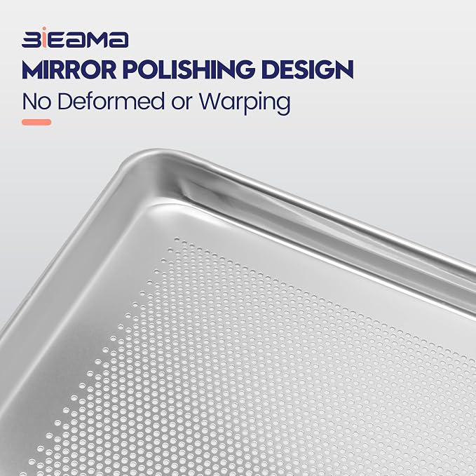 BIEAMA 6 Pack Perforated Half Size 18" x 13" Baking Sheet Pan | Aluminum Commercial Bakery Equipment Cookie Sheets, NSF Approved Baking Tray