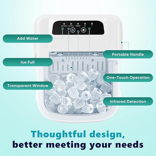 OLIXIS Countertop Ice Maker with Self-Cleaning, Portable Ice Maker Machine with Ice Scoop, 26Lbs/24H, 9 Cubes in 6 Mins, 2 Sizes of Bullet Ice for Home, Kitchen, Office