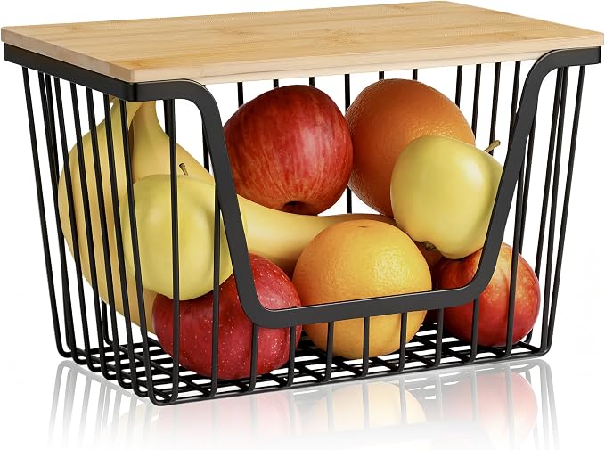 1 Pack Fruit Basket for Kitchen Counter，Stackable Pantry Organizers Storage, Large Wire Storage Basket Suitable for Storing Fruits, Onions, Potatoes, and Vegetables