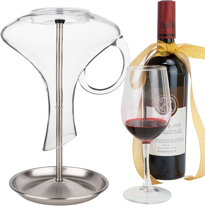 Wine Decanter Drying Stand with Silicone Head to Prevent Scratches-Detachable Shelf Decanter Rack Holder with Drip Catching Base with Wine Bottle Stopper, Decanter and Wine Glass NOT Included