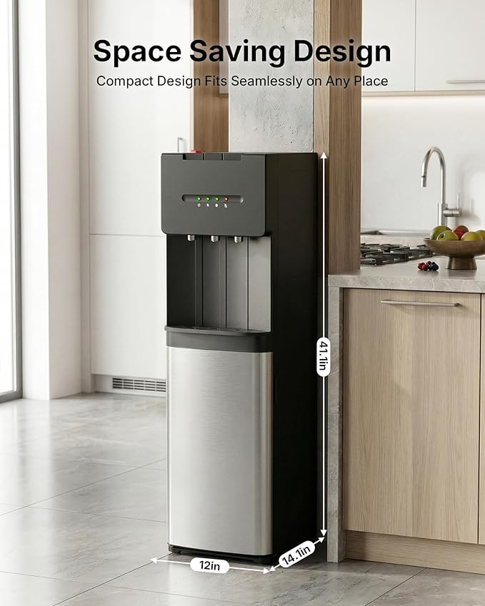 EUHOMY Bottom Loading Water Cooler Dispenser for 5 Gallon Bottle, 3 Temperature Freestanding Hot and Cold Water Dispenser with Stainless Steel Tank & Child Lock for Home Office, Black