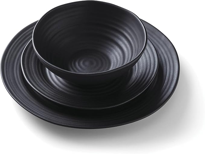 Oneida Black Ridge Piece Dinnerware Set, 12 Count, Dorm Room Essentials, First Apartment