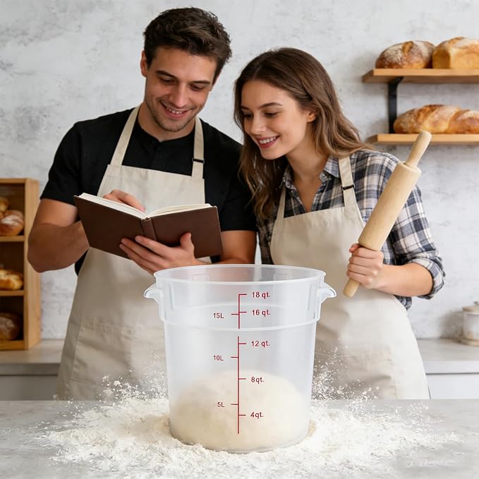 2 Pack Square Food Storage Container With Lid,12-22 Quart Commercial Storage Box With Scale & Handle,Cake Making,Dough Marinating Meat,Kitchen Supplies (polypropylene, Round 16 Quart)