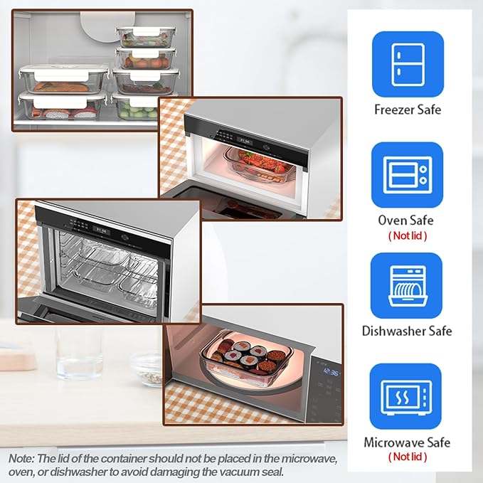 Vacuum Sealer & Food Storage Container for Food, Vacuum Sealer + 3 Glass Sealer Container [21 Oz-2PACK / 50 Oz]+ 10 Reusable Food Saver Sealer Bags,For Food Storage, Sous Vide, Meal Prep