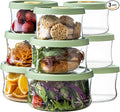 Glass Food Storage Containers Set,with Lids, Leak-Proof Meal Prep Containers,for Storage soups and leftovers - BPA Free,Microwave, Dishwasher, Freezer Safe (Green 9PCS)