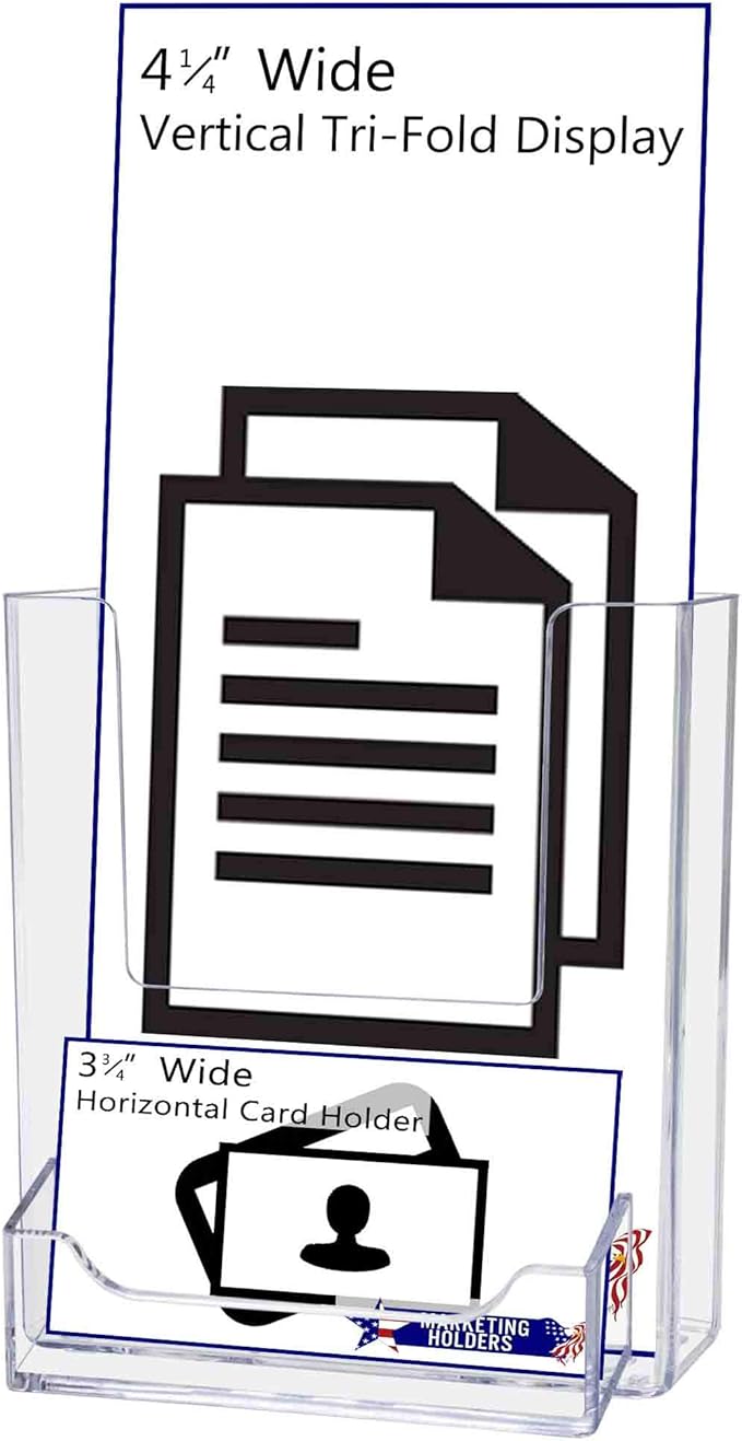 Marketing Holders 2 Pack SlatWall Brochure Holder 4" W Trifold Pocket Retail Display with Attached 3.5" x 2" Business Card Slot Take One Literature Pamphlet Organizer Clear Acrylic