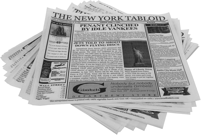 G.E.T. 4-TN1000 Appetizer/Serving Basket Tissue Liner Paper, 12" x 12", New York Newsprint (Case of 1000)