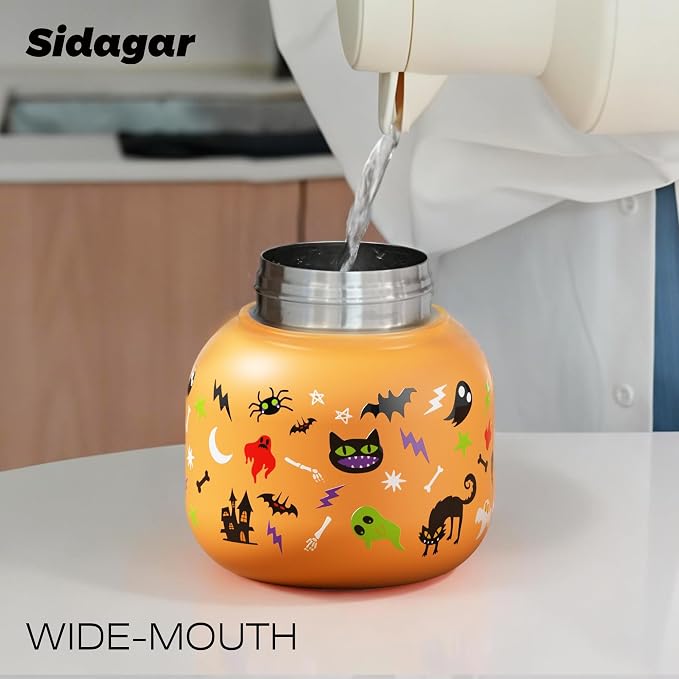 22 oz Tote Water Bottle with Straw and Carry Handle, Wide Mouth Vacuum Insulated Stainless Steel Tumbler, Travel Coffee Cup for Women Easy Carry, Halloween