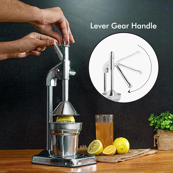 Cast Iron Juicer Hand Press, Heavy Duty Countertop Lime Citrus Crush, Self-Weighted Pressure Rod, Professional Heavy Duty Hand Press with Non Skid Cup Base for Home and Kitchen