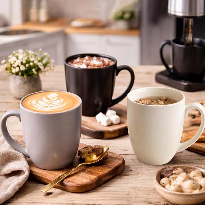 AmorArc 16oz Coffee Mugs Set of 6, Large Ceramic Coffee Mugs for Man, Woman, Dad, Mom, Modern Coffee Mugs Set with handle for Tea/Latte/Cappuccino/Cocoa. Dishwasher&Microwave Safe, Multi-Color