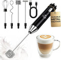 Zulay Kitchen Metal Rechargeable Milk Frother, 3 Whisk Attachments Handheld Frother Wand, 1800mAh USB-C Charging, Electric Drink Mixer for Protein, Matcha & Powders - One Charge Lasts up to 6 Months