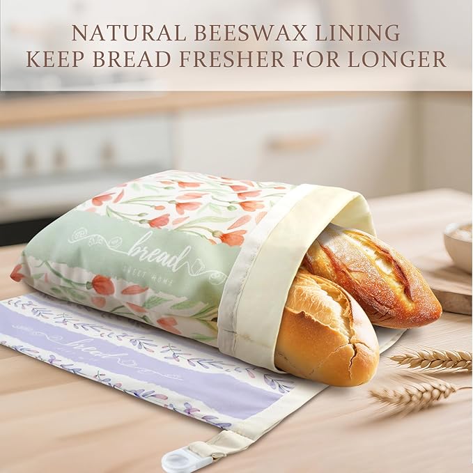 Beeswax Sourdough Bread Bags for Homemade Bread, 2 Packs XL Reusable Organic Beeswax Linen Cotton Sourdough Bag, Keep Loaves Fresh Longer, Homesteading Essentials