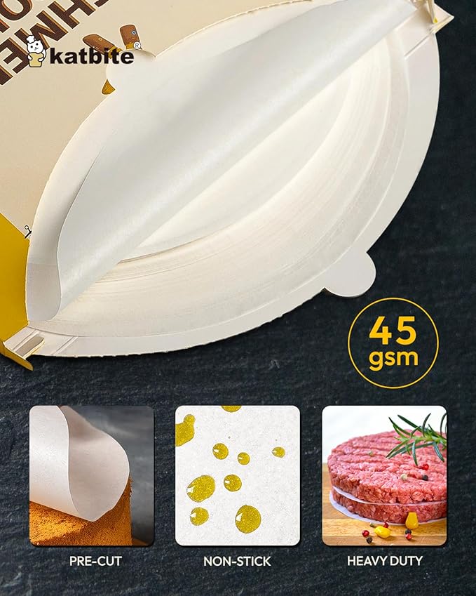 Katbite Heavy Duty Parchment Rounds 8 Inch 200 Pcs, Parchment Paper Rounds Available, Uses for Cake Baking, Air Fryer Liners