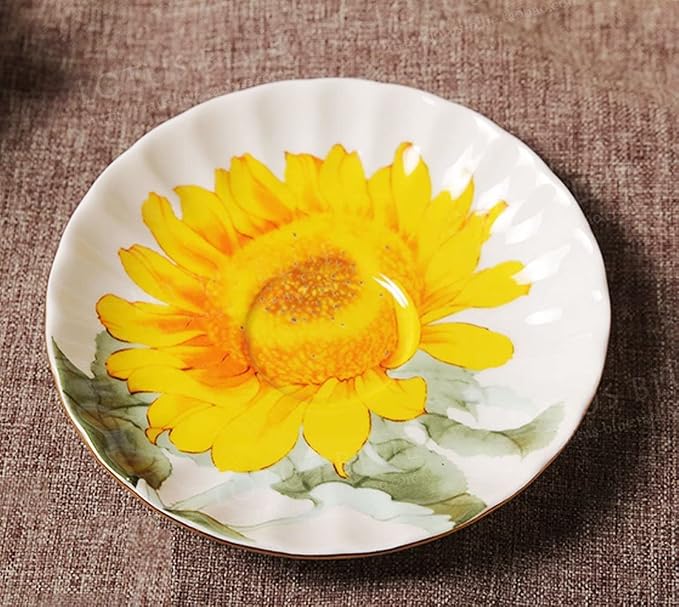 Ceramic Teacup Sunflower Vintage Coffee Mug Tea Cup with Saucer,Set of 4