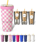 Frost Buddy Togo Buddy 30 oz Stainless Steel Vacuum Insulated Tumbler To Go Coffee Cup - Iced Coffee Cups, Iced Coffee Sleeve, Travel Mug, Thermal Cup for Hot & Cold Drinks Dunkin Cup (Pink Checkered)