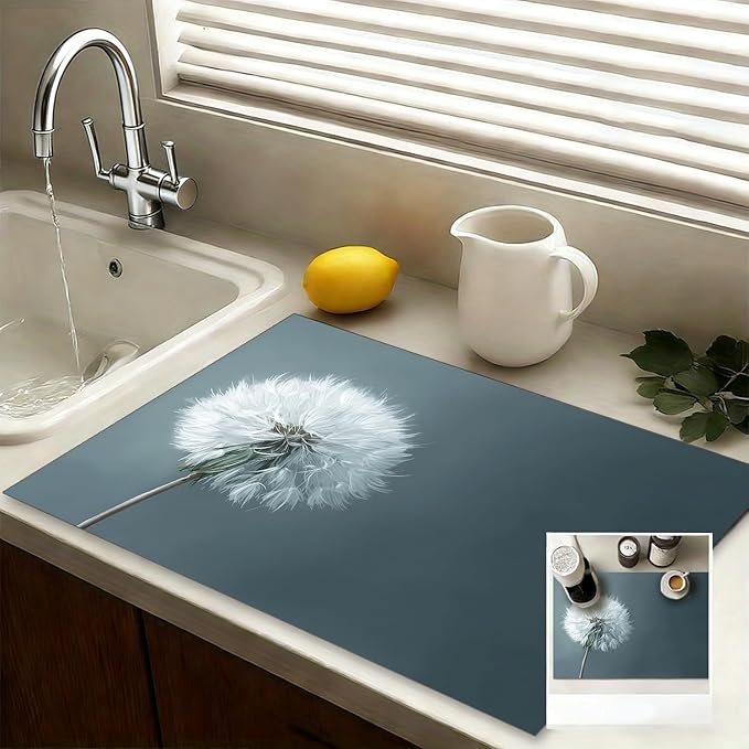 Minimalist White Dandelion Stove Top Cover for Electric Stove, 28.3 × 20.5 Inch Heat-Resistant Cover, Soft Neutral Botanical Artwork, Modern Kitchen Decor