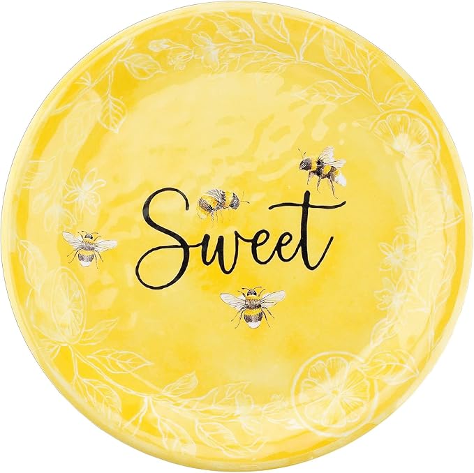 UPware 12 Piece Sweet Bees Melamine Dinnerware Sets, Outdoor Dishes Set, Plates and Bowls Sets, Service for 4, Yellow
