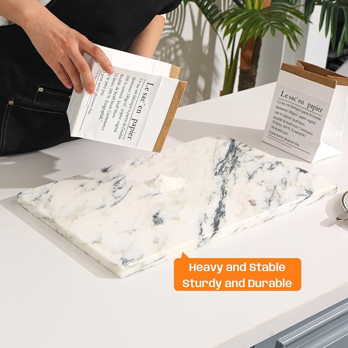 White Marble Cutting Board, 12x20 Inch Marble Pastry Board With Non-Slip Feet For Cheese, Charcuterie, Dough, Chocolate, Dessert, Pack Of 1 Piece