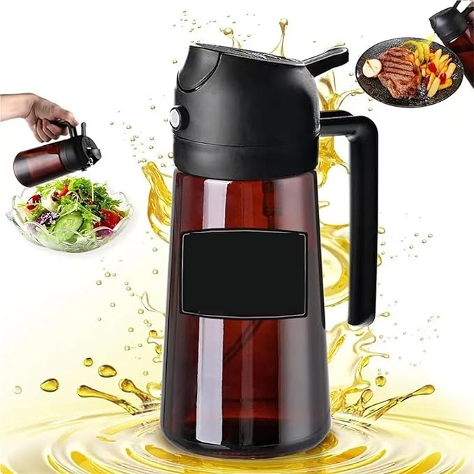 Oil Spray Bottle, 16oz/470ML Light Blocking Brown Oil Sprayer For Cooking 2 In 1 Dispenser Bottle For Kitchen Seasoning Tools,for Salad Making, Baking(Green Cap)