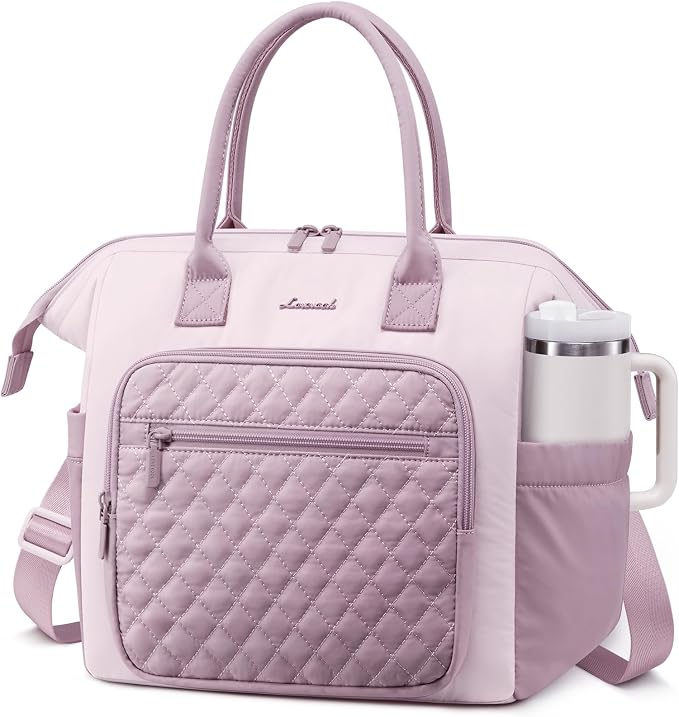 LOVEVOOK Lunch Bag Women, Puffer Insulated Adult Lunch Box for Women Work, Wide Opening Leakproof Cooler Tote for Office Campus Picnic Beach with Cup Holder, Loncheras Para Mujer with Shoulder Strap