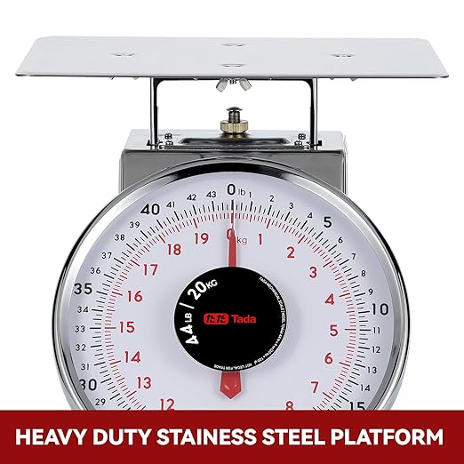 Tada 44 LBS Stainless Steel Mechanical Kitchen Scale Heavy Duty Portion-Control Food Scale Produce Scale with Stainless Steel Platform