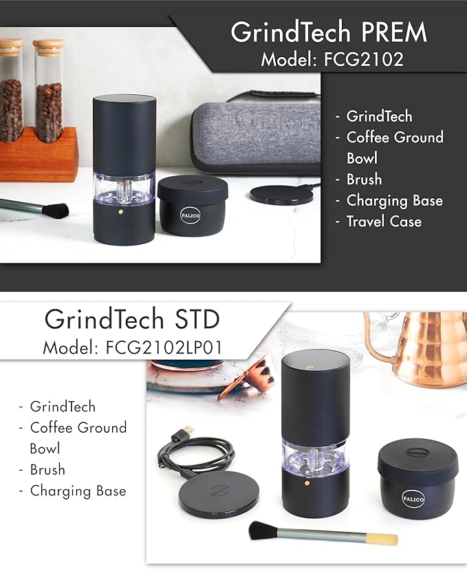 PALICO GrindTech STD - Portable Rechargeable Electric Coffee Grinder, Cordless Charging Base with Type C, 20 grind size SUS Conical Burr, for Home/Office/Travel/Camping