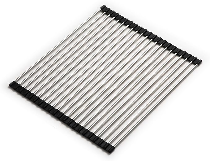 Houzer RO-1700 - Stainless Steel Rolling Mat for Granite Workstation Sinks, Multipurpose Rack for Drying Dishes, Washing Fruit, or Holding Utensils, Durable Sink Accessory