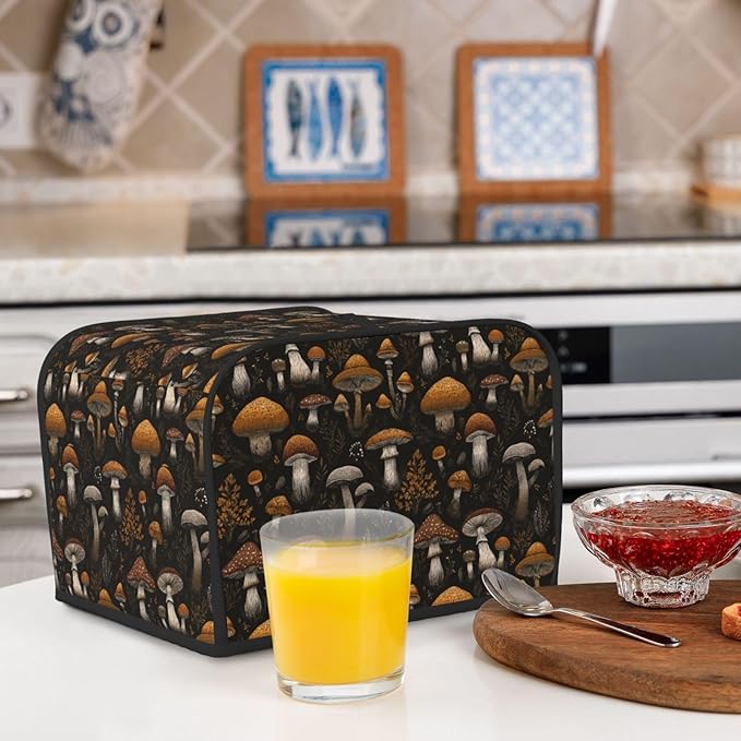 Toaster Cover 4 Slice Vintage Mushroom Leaf Kitchen Small Appliance Covers with Pockets Dust and Fingerprint Protection