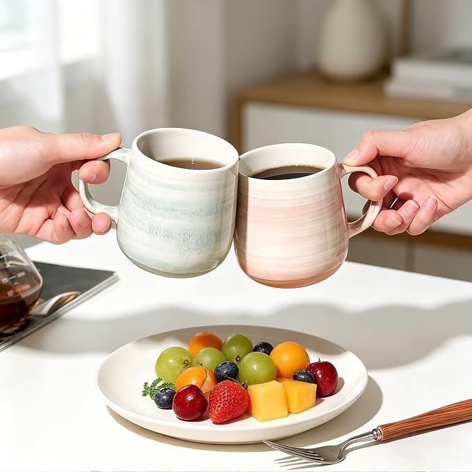 Coffee Mugs Set of 4, 12 oz Mugs Set, Ceramic Coffee Cups with Large Handles, Pastel Gradient & Striped Designs， Dishwasher and Microwave Safe Mugs for Coffee, Tea, Milk